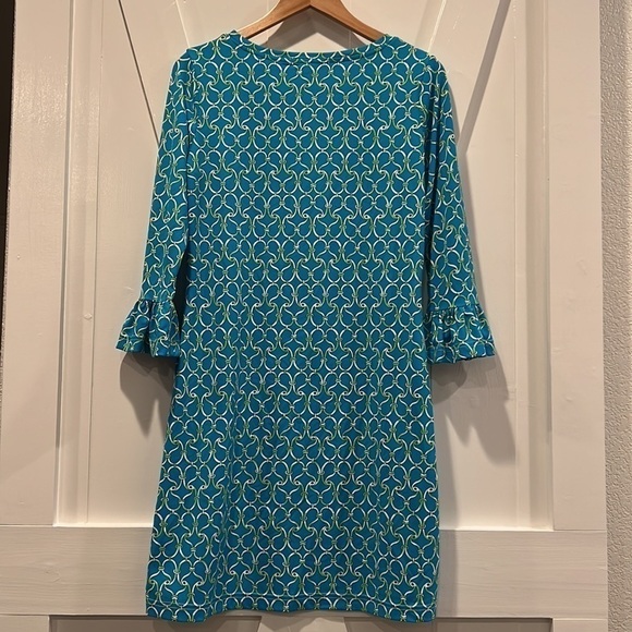 Barbara Gerwit Blue and Green Print 3/4 Sleeve Dress Size Small - Picture 3 of 7